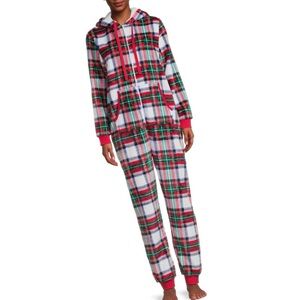 Holiday Time Women's Plaid Union Suit One Piece Pajamas Lounge Red Green Medium